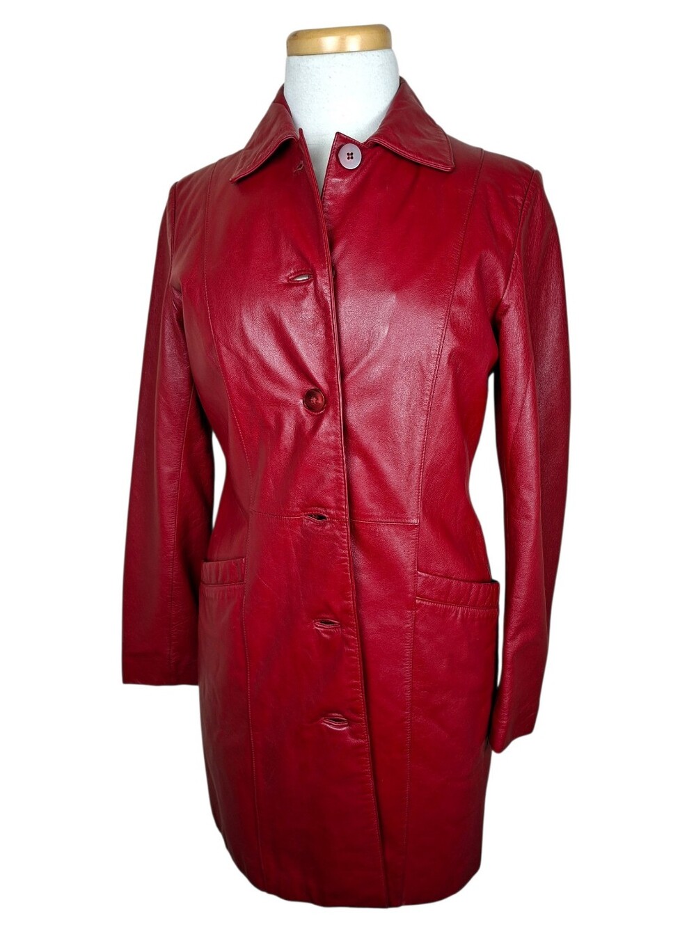 Danier Red Soft Long Leather Jacket Fall Coat Removable Insulated Lining